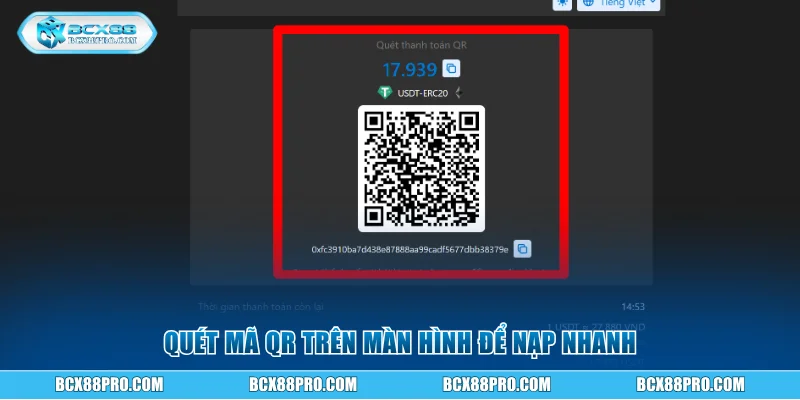Quét mã qr trên màn hình để nạp nhanh