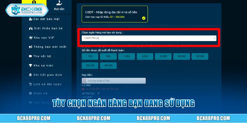 Tùy chọn ngân hàng bạn đang sử dụng